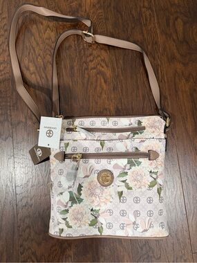 Giani Bernini NEW Blush Floral Crossbody Bag with Tan Strap